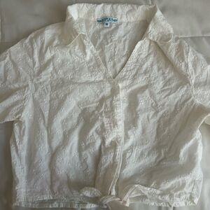 White Eyelet Tie-Front Girls' Top